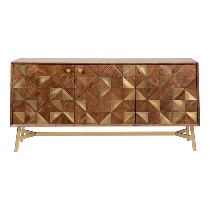 Reducere extra Bufet 3 uși Gallery Direct Tate maro auriu acacia fier 142x35x70 cm 5056272006627