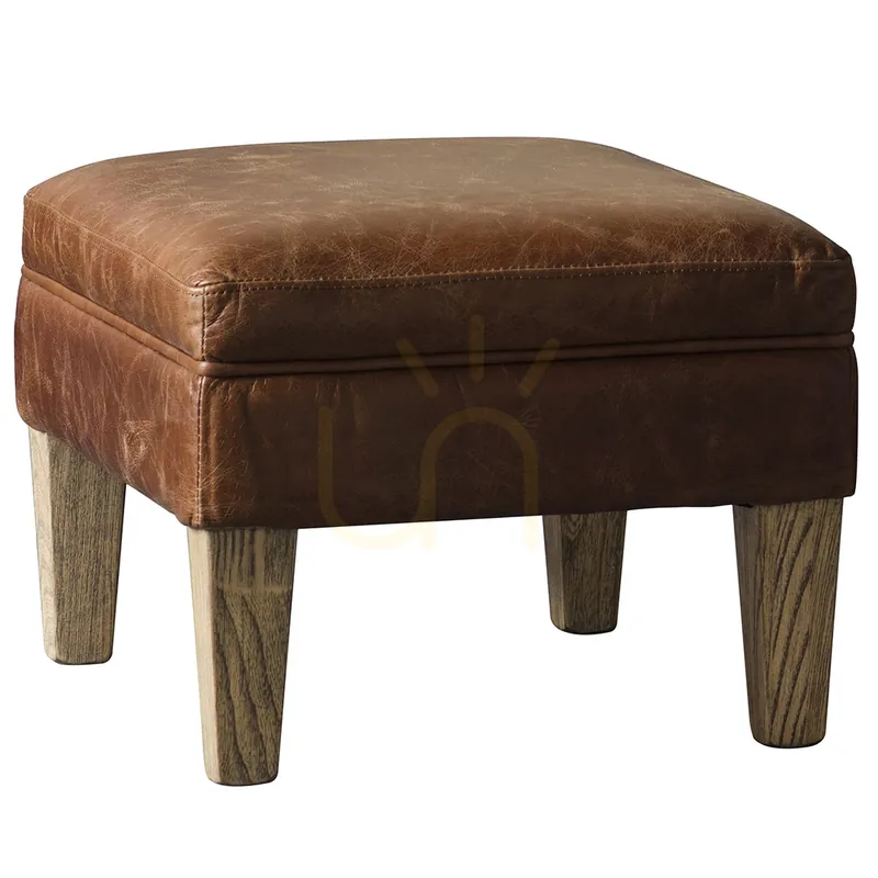 Taburet piele maro vintage Gallery Direct Paddington 55x45x36 cm 5055999244763 Cel mai vândut
