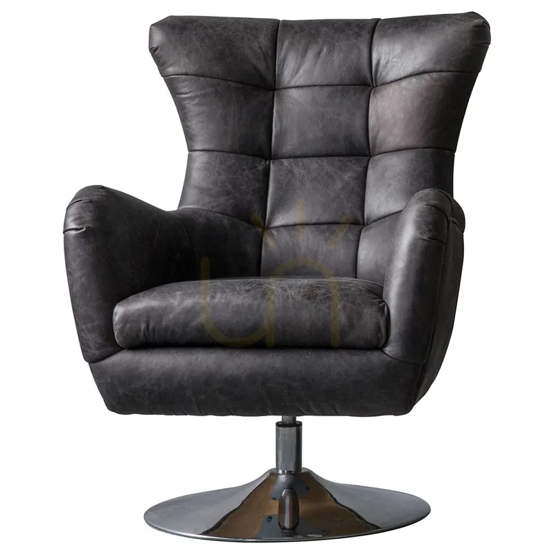 Lichidare de stoc Fotoliu pivotant Gallery Direct Bristol piele Antique Ebony 70x81x95 cm