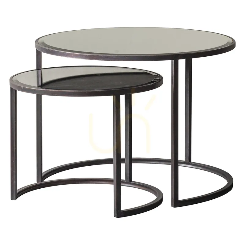 Măsuțe de cafea set 2 Gallery Direct Argyle bronz fier și sticlă 80x80x50 cm Noutate