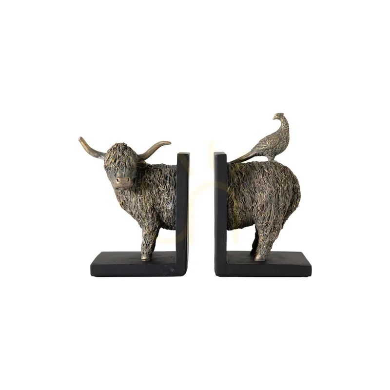 Preț mic Suporturi cărți vacă Highland Gallery Direct bronz poliresină set 2 5059413756528