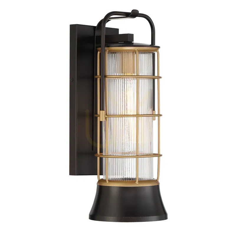 Lanternă de perete medie RIVAMAR - 1 sursă de lumină - Maro și auriu QUINTIESSE Disponibil imediat
