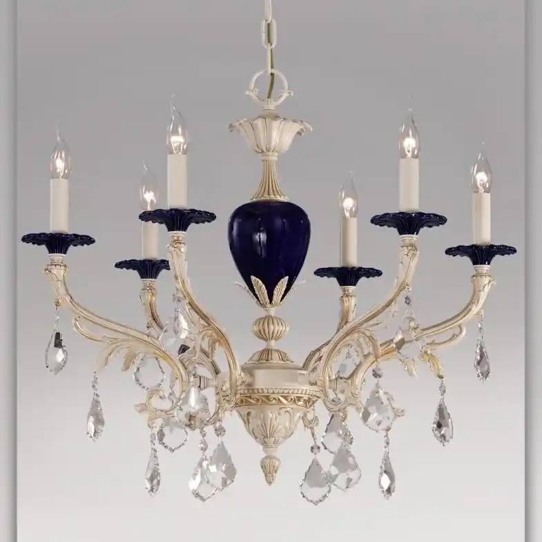 Ieftin Candelabru LUX 6 brate fabricat manual, cristal Asfour, diam.76cm, ceramica Celia 2705/6 Bejorama