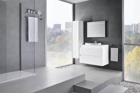 Set mobilier de baie, cu lavoar ceramic pe blat si oglinda cu iluminare Gala Klea Cumpărături sigure