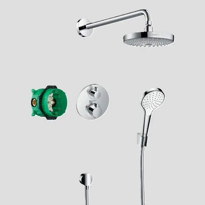 Set de dus fix si mobil cu baterie termostatata incastrata Hansgrohe Design Croma Select S Ecostat S 27295000 Reducere specială