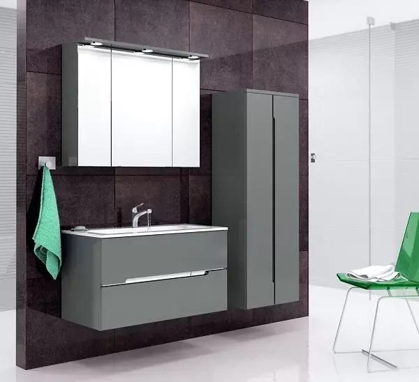 Mobilier de baie suspendat, cu lavoar din marmura compozit, Oristo Silver Lichidare de stoc