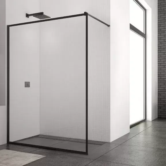 Perete de dus tip Walk-In, cu profil compensator de fixare pe perete, Ronal STR4P Easy Loft 79 Black Line Reducere