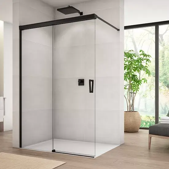 Ofertă limitată Perete de dus tip Walk-In, cu parte culisanta si parte fixa, Ronal Cadura CAW2 Black Line