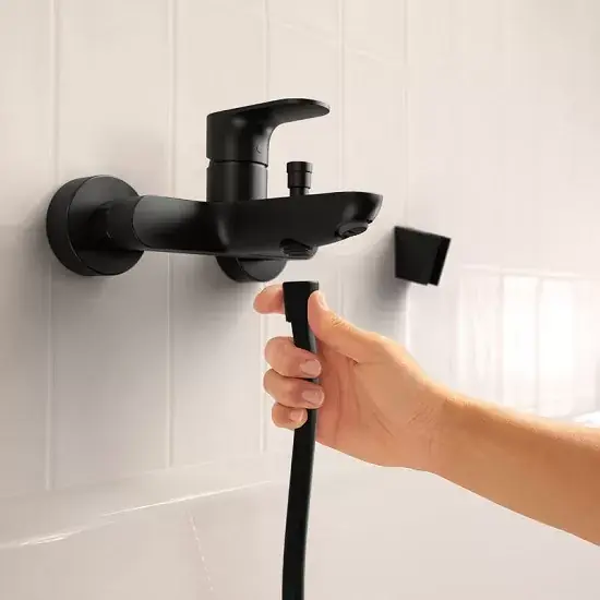 Retur ușor Baterie cada dus monocomanda, instalare expusa, negru mat (matt black), Hansgrohe Rebris S 72440670