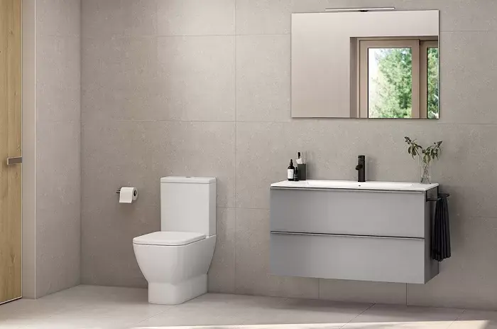 Set mobilier de baie suspendat, cu lavoar ceramic si oglinda cu iluminare Gala Shona 2C Noutate