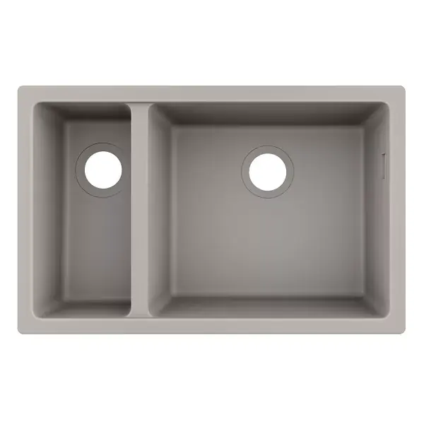 Chiuveta bucatarie SilicaTec S510-U635, doua cuve, montaj sub blat, gri deschis (concrete grey), Hansgrohe 43433380 Retur ușor