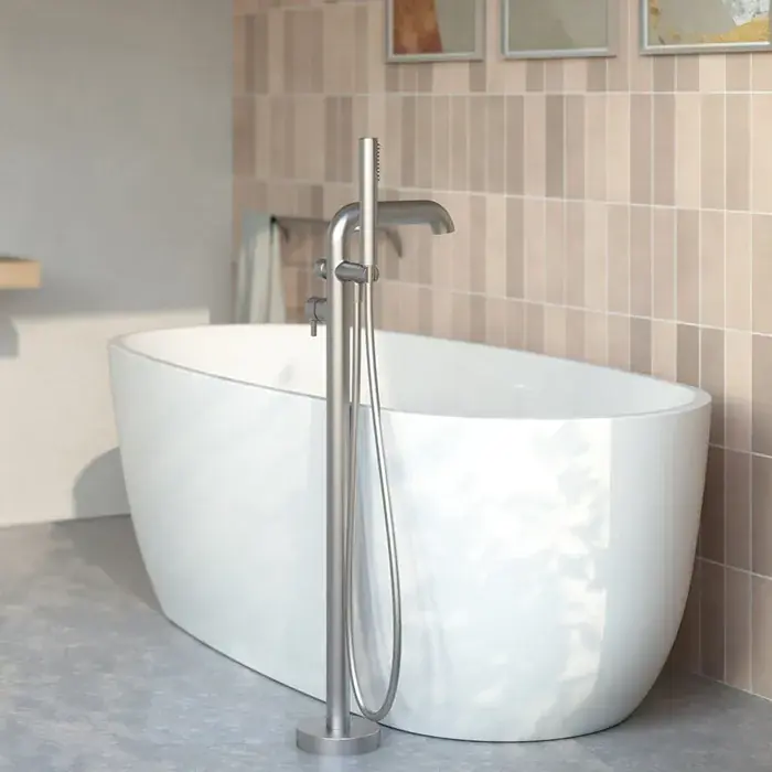 Baterie cada dus freestanding, cu set de dus, crom periat, Deante Silia BQS_F17M Retur ușor