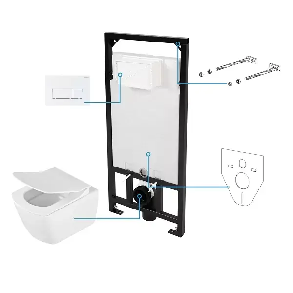 Super ofertă Set vas wc suspendat Rimless, cu capac soft close si rezervor incastrat, cu clapeta alba, Deante Anemon CDZA6ZPW