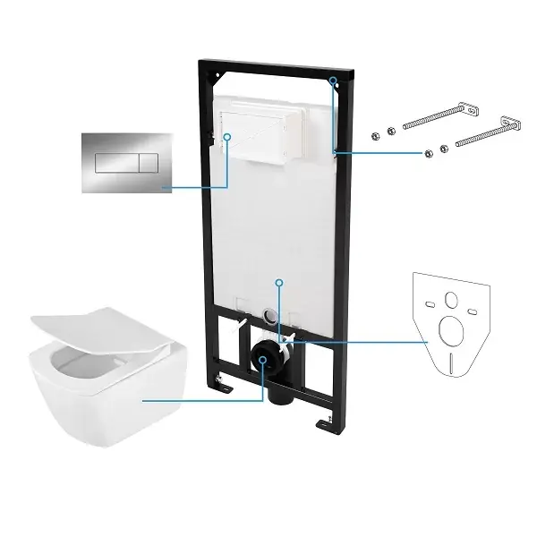Set vas wc suspendat Rimless, cu capac soft close si rezervor incastrat, cu clapeta crom, Deante Anemon CDZS6ZPW Plată securizată