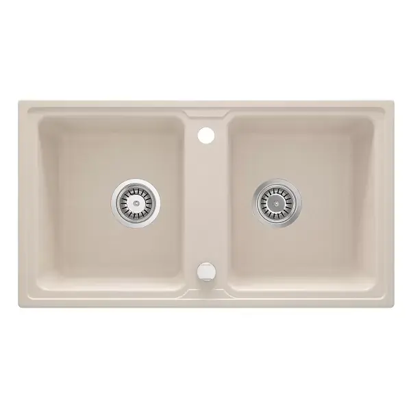 Chiuveta bucatarie granit 80x43.5 cm, cu doua cuve, beige mat, Deante Zorba ZQZ_5203 Cel mai bun preț