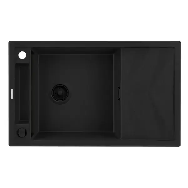 Plată sigură Chiuveta bucatarie granit 82x50 cm, cu o cuva si picurator, negru mat, Deante Magnetic ZRM_N113