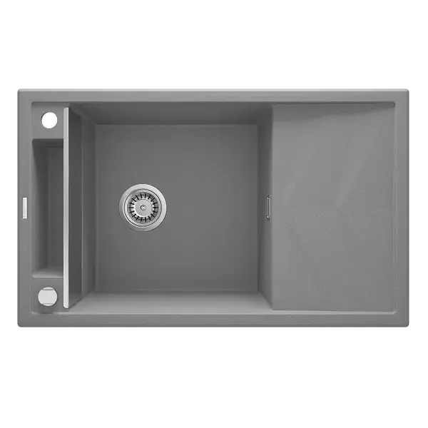 Discount Chiuveta bucatarie granit 82x50 cm, cu o cuva si picurator, gri metalic, Deante Magnetic ZRM_S113