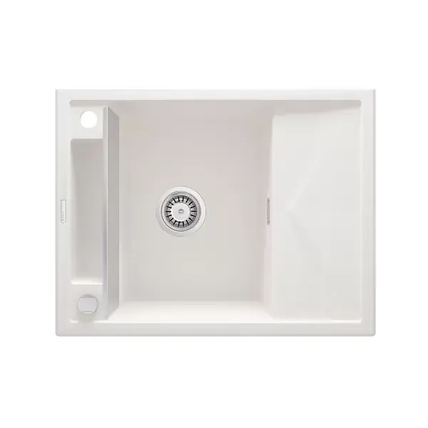 Plată sigură Chiuveta bucatarie granit 64x50 cm, cu o cuva si picurator mic, alabastru mat, Deante Magnetic ZRM_A11A