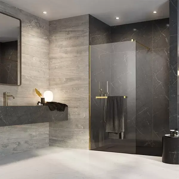 Cumpără online Perete de dus Walk-In, auriu lucios, Radaway Modo New Gold II cu port prosop