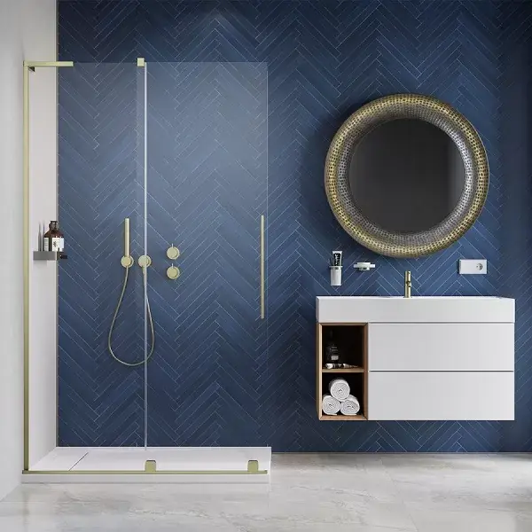 Preferatul clienților Perete de dus, cu parte culisabila si stabilizator de unghi L, Radaway Furo SL Brushed Gold Walk-In