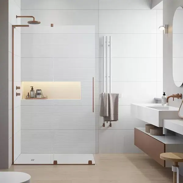 Perete de dus, cu parte culisabila si stabilizator de unghi L, Radaway Furo SL Brushed Copper Walk-In Nu rata