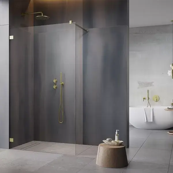 Perete de dus, cu sistemul de fixare cu bride, Radaway Essenza Pro Brushed Gold Walk-in II Reducere de preț
