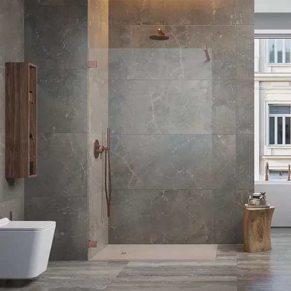 Promoție Perete de dus, cu sistemul de fixare cu bride, Radaway Essenza Pro Brushed Copper Walk-in II