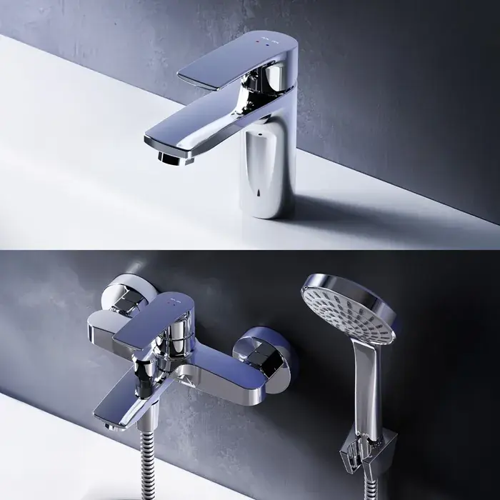 Preț mic Set baterii 3 in 1, cu baterie lavoar, cada dus si set de dus, crom lucios, AM.PM Pride F4097C01