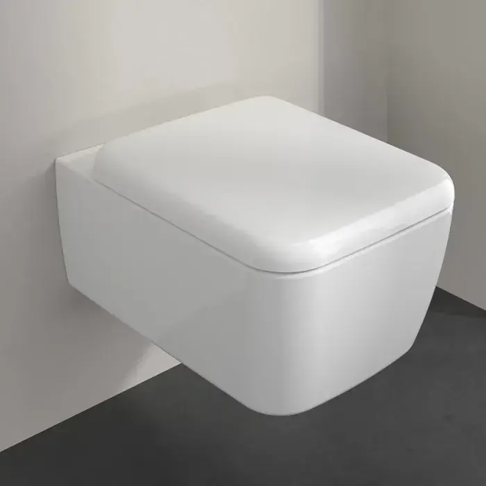 Set Vas wc suspendat Rimless, TwistFlush, CeramicPlus, cu capac soft close, alb lucios, Villeroy & Boch Skyla 4682CLR1 Ultima șansă