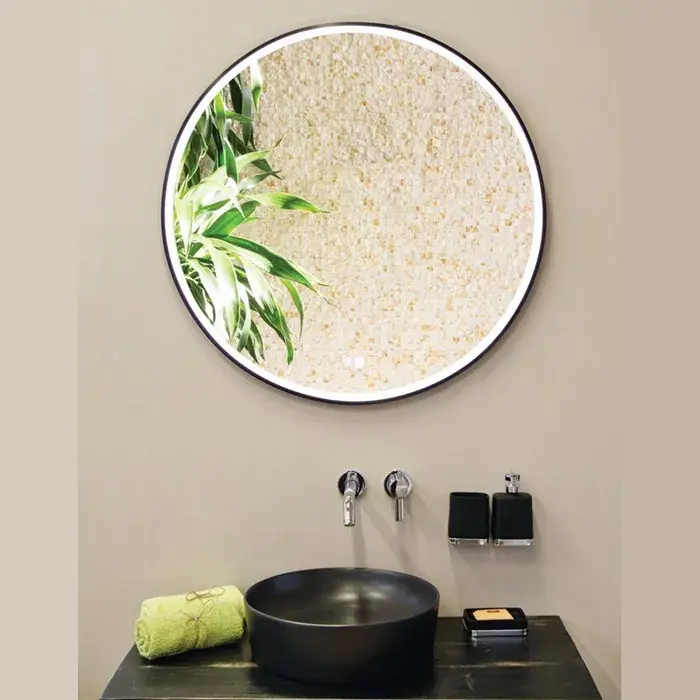 Plată securizată Oglinda rotunda, iluminare LED si dezaburire, 90 cm, Fluminia Black-Boy-90, HN208-90