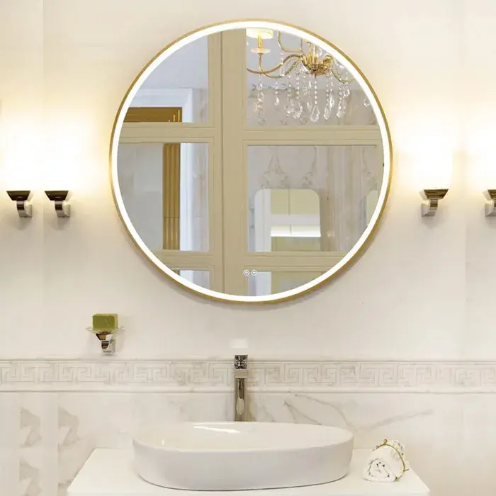 Preferatul clienților Oglinda rotunda, iluminare LED si dezaburire, 90 cm, Fluminia Gold-Lady-90, HN208G-90