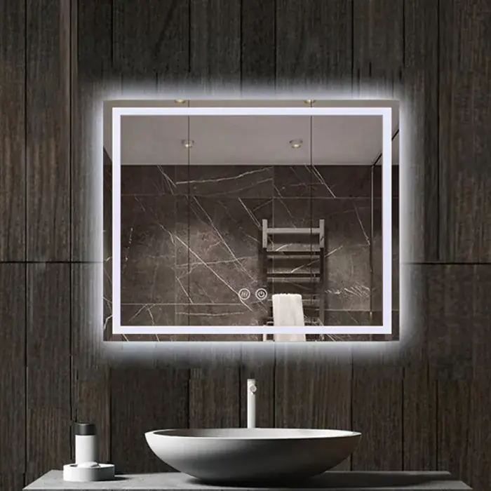 Plată securizată Oglinda dreptunghiulara, iluminare LED si dezaburire, 90x75 cm, Fluminia Ando 90, ML7-90
