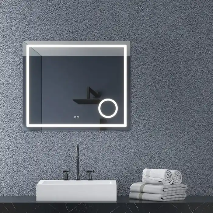 Ieftin Oglinda patrata, iluminare LED, dezaburire si lupa cosmetica, 80x80 cm, Fluminia Cleopatra-80, MG800