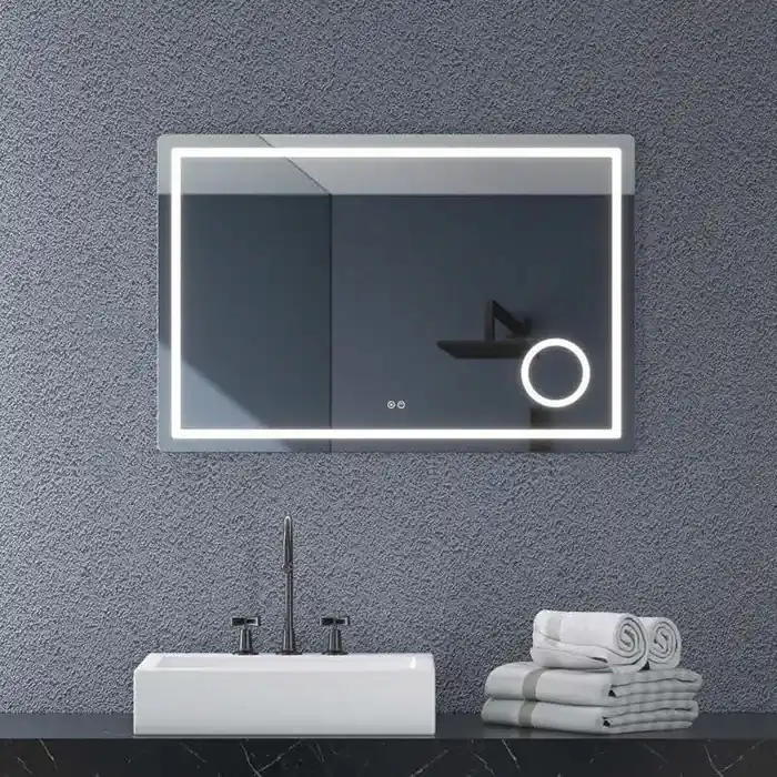 Livrare rapidă Oglinda dreptunghiulara, iluminare LED, dezaburire si lupa cosmetica, 100x80 cm, Fluminia Cleopatra-100, MG1000