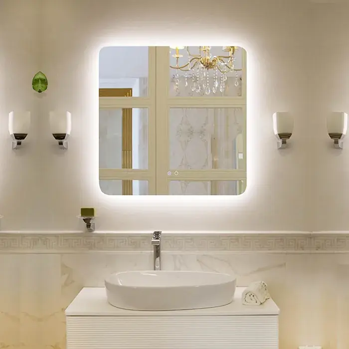 Preț promoțional Oglinda patrata, iluminare LED, dezaburire, 80x80 cm, Fluminia Verona-80, L6800R-80
