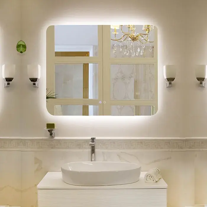 Reduceri Oglinda dreptunghiulara, iluminare LED, dezaburire, 100x80 cm, Fluminia Verona-100, L6800R-100