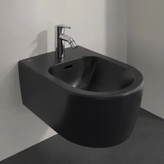 Bideu suspendat, cu CeramicPlus, negru mat (Pure Black), Villeroy & Boch Skyla 448200R7 Retur ușor