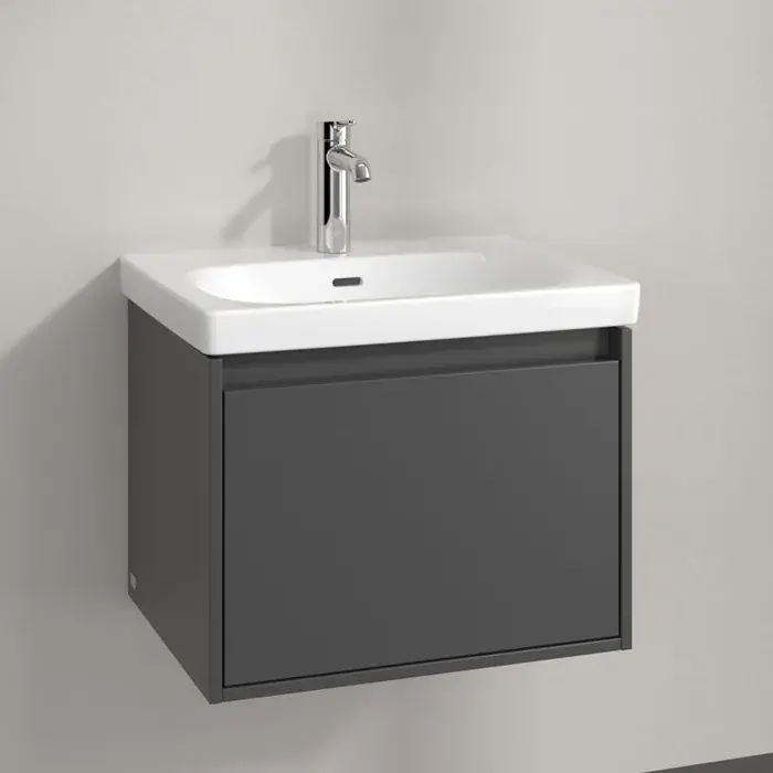 Reduceri Set Mobilier de baie cu lavoar ceramic, 60 cm, grafit lucios, Villeroy & Boch Skyla C78400VR+5A516001