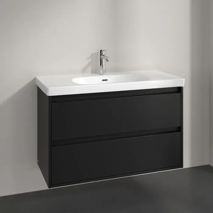 Set Mobilier de baie cu lavoar ceramic, 100 cm, negru (Volcano Black), Villeroy & Boch Skyla C79900VL+5A51A201 Promoție
