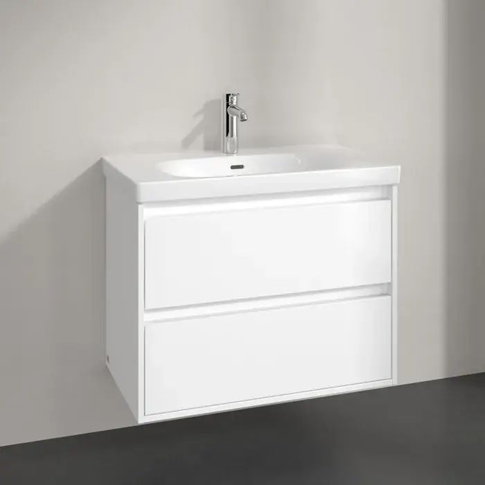 Comandă acum Set Mobilier de baie cu lavoar ceramic, 80 cm, alb lucios, Villeroy & Boch Skyla C79600VE+5A518001