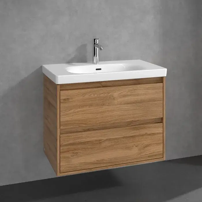 Preț redus Set Mobilier de baie cu lavoar ceramic, 80 cm, stejar Kansas (Kansas Oak), Villeroy & Boch Skyla C79600RH+5A518001