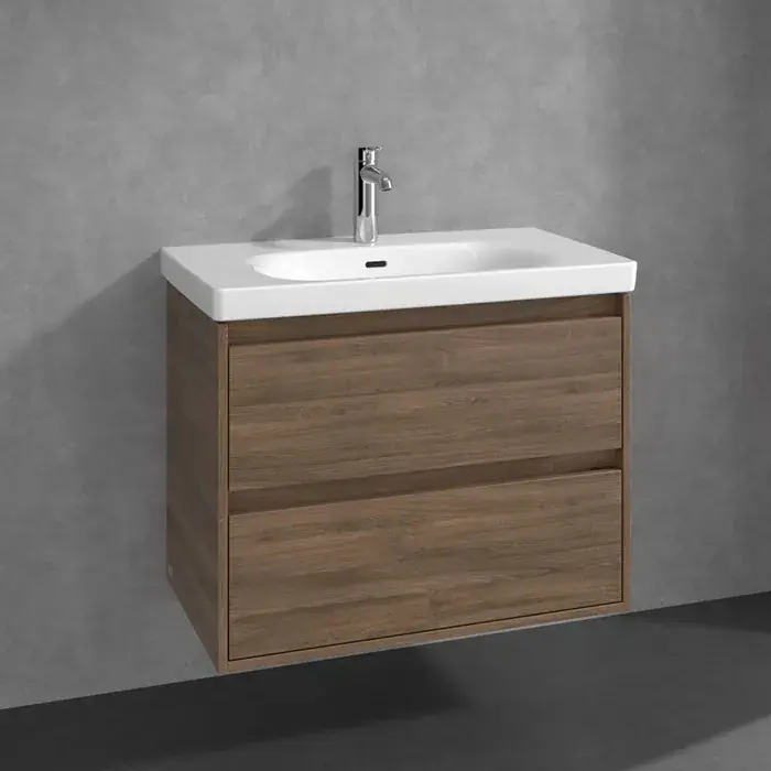 Ofertă de sezon Set Mobilier de baie cu lavoar ceramic, 80 cm, stejar Arizona (Arizona Oak), Villeroy & Boch Skyla C79600VH+5A518001