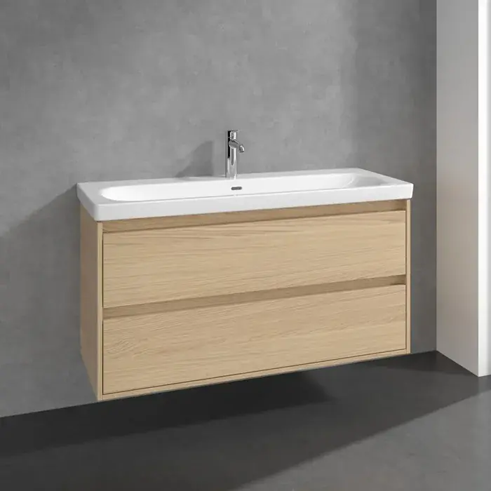 Set Mobilier de baie cu lavoar ceramic, 120 cm, stejar nordic (Nordic Oak), Villeroy & Boch Skyla C80000VJ+5A51C501 Ofertă de sezon