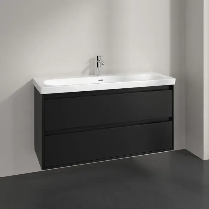 Set Mobilier de baie cu lavoar ceramic, 120 cm, negru (Volcano Black), Villeroy & Boch Skyla C80000VL+5A51C501 Retur ușor