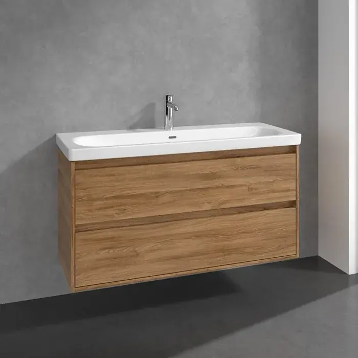 Doar azi Set Mobilier de baie cu lavoar ceramic, 120 cm, stejar Kansas (Kansas Oak), Villeroy & Boch Skyla C80000RH+5A51C501
