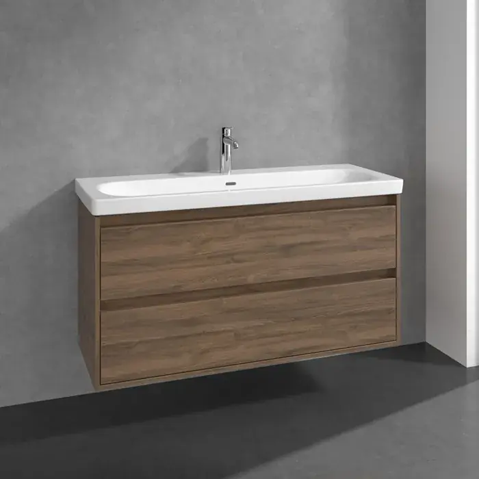 Cumpără online Set Mobilier de baie cu lavoar ceramic, 120 cm, stejar Arizona (Arizona Oak), Villeroy & Boch Skyla C80000VH+5A51C501