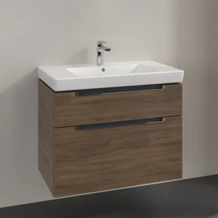 Set Mobilier de baie cu lavoar ceramic, 80 cm, stejar Arizona (Arizona Oak), Villeroy & Boch Subway 2.0, A91410VH+71758001 Comandă acum