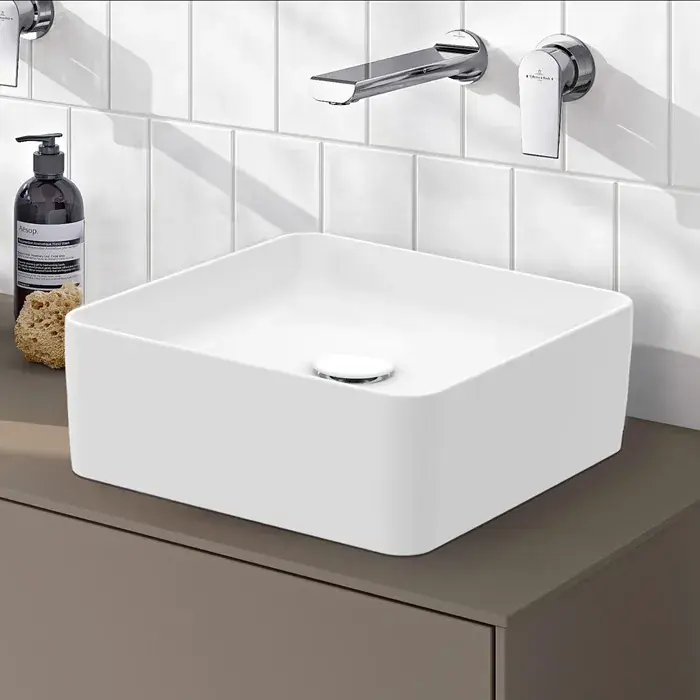 Lavoar pe blat, CeramicPlus, patrat, 38 cm, alb mat (Stone White), Villeroy & Boch Collaro 4A2138RW Plată sigură