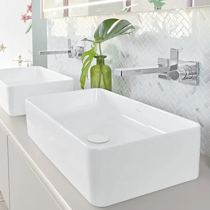 Lavoar pe blat, CeramicPlus, dreptunghiular, 56 cm, alb lucios, Villeroy & Boch Collaro 4A2056R1 Super ofertă
