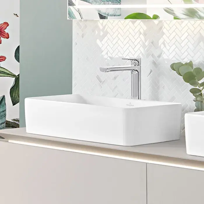 Disponibil imediat Lavoar pe blat, CeramicPlus, dreptunghiular, 56 cm, alb mat (Stone White), Villeroy & Boch Collaro 4A2056RW